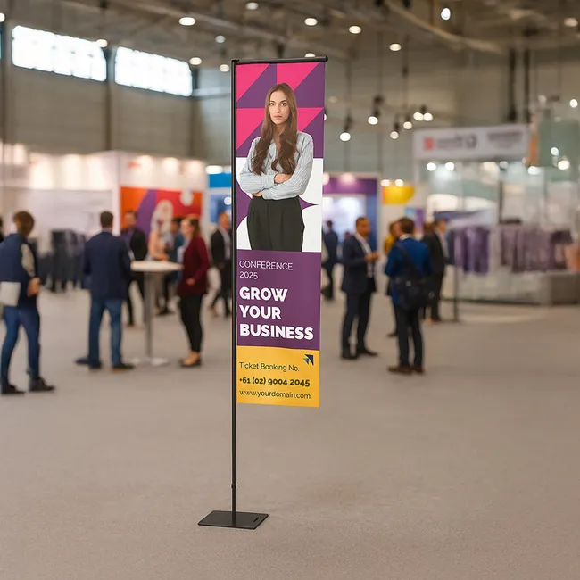 Rectangle banner flag at an exhibition