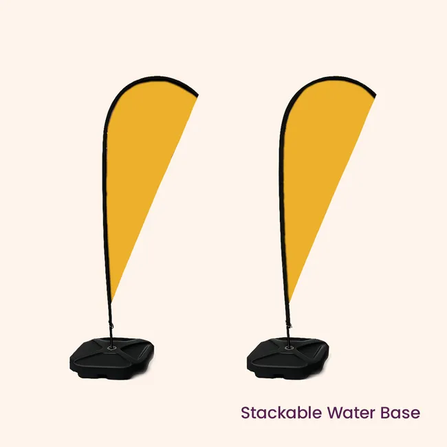 Two banner flags shown with stackable water bases